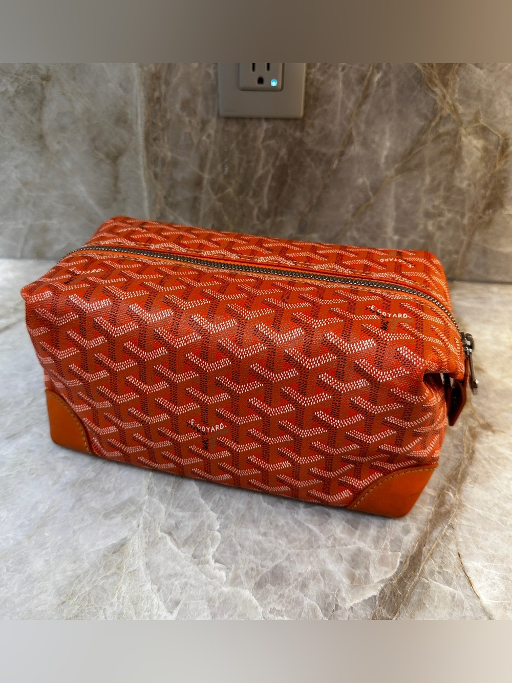 Goyard Boeing 25 Trousse de Toilette Orange Goyardine Authentic Made in France